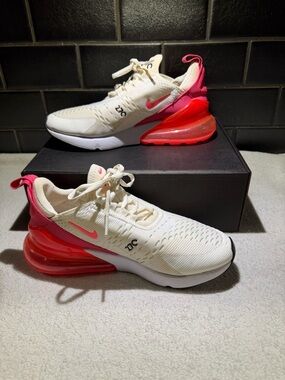 Nike white and Pink Air Max 270 Sneakers-Read